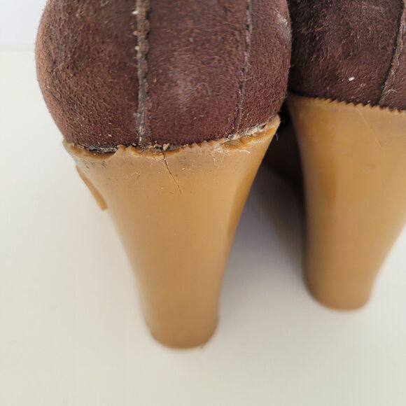 GUCCI Brown MERINO LAMBSKIN SHEARLING Suede Leather WEDGE BOOTS w/FUR Size 35 5 - Picture 5 of 11